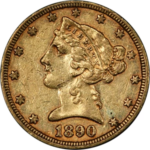 image for: 1890 Liberty Head Half Eagle. AU-50 (PCGS).