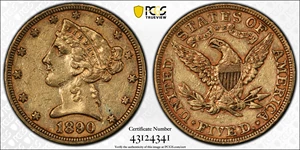 image for: 1890 Liberty Head Half Eagle. AU-50 (PCGS).