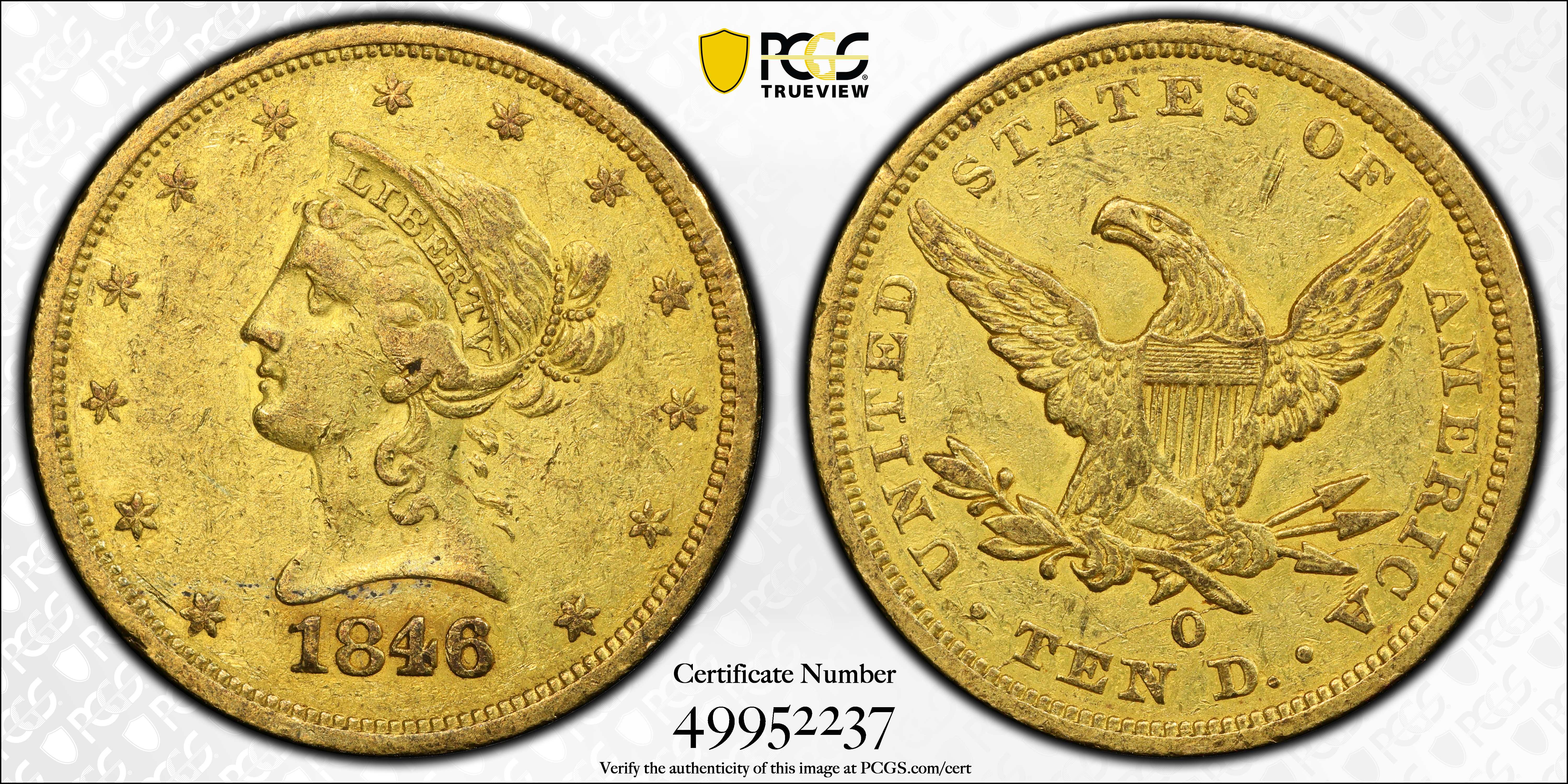 image for: 1846/'5'-O Liberty Head Eagle. Winter-4. EF-45 (PCGS).