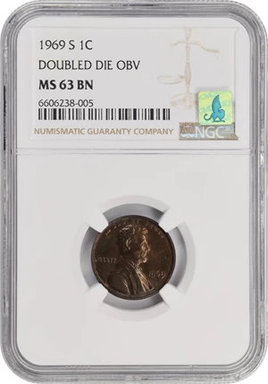 image for: 1969-S Lincoln Cent. FS-101. Doubled Die Obverse. MS-63 BN (NGC). CMQ.