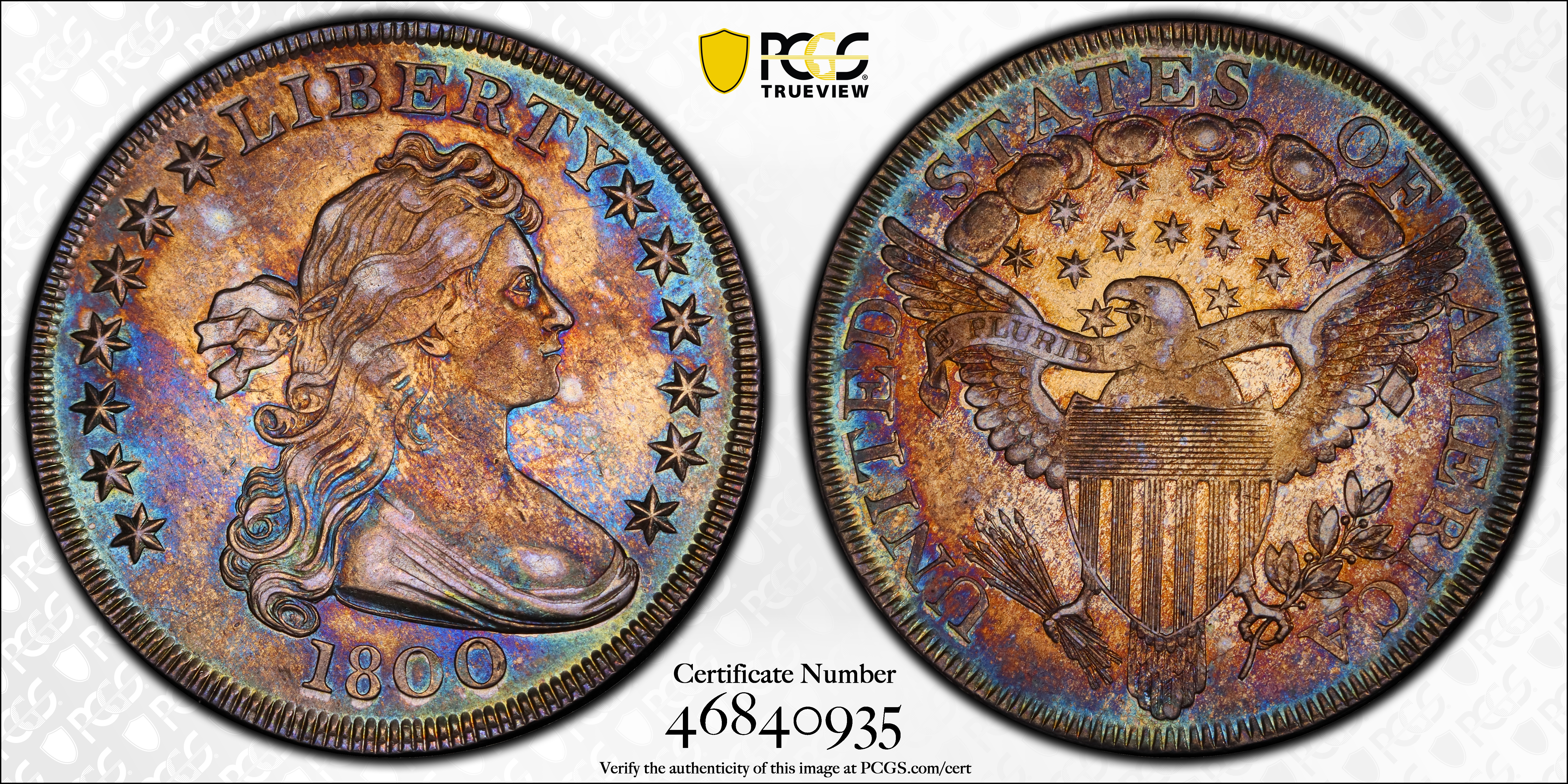 image for: 1800 Draped Bust Silver Dollar. BB-183, B-3. Rarity-5. AU-55 (PCGS).