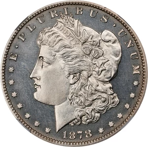 image for: 1878 Morgan Silver Dollar. 7 Tailfeathers. Reverse of 1878. Proof-64 (NGC). CMQ.
