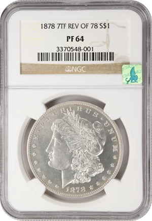 image for: 1878 Morgan Silver Dollar. 7 Tailfeathers. Reverse of 1878. Proof-64 (NGC). CMQ.