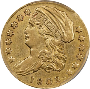 image for: 1808 Capped Bust Left Quarter Eagle. BD-1. Rarity-4. AU-53 (PCGS).