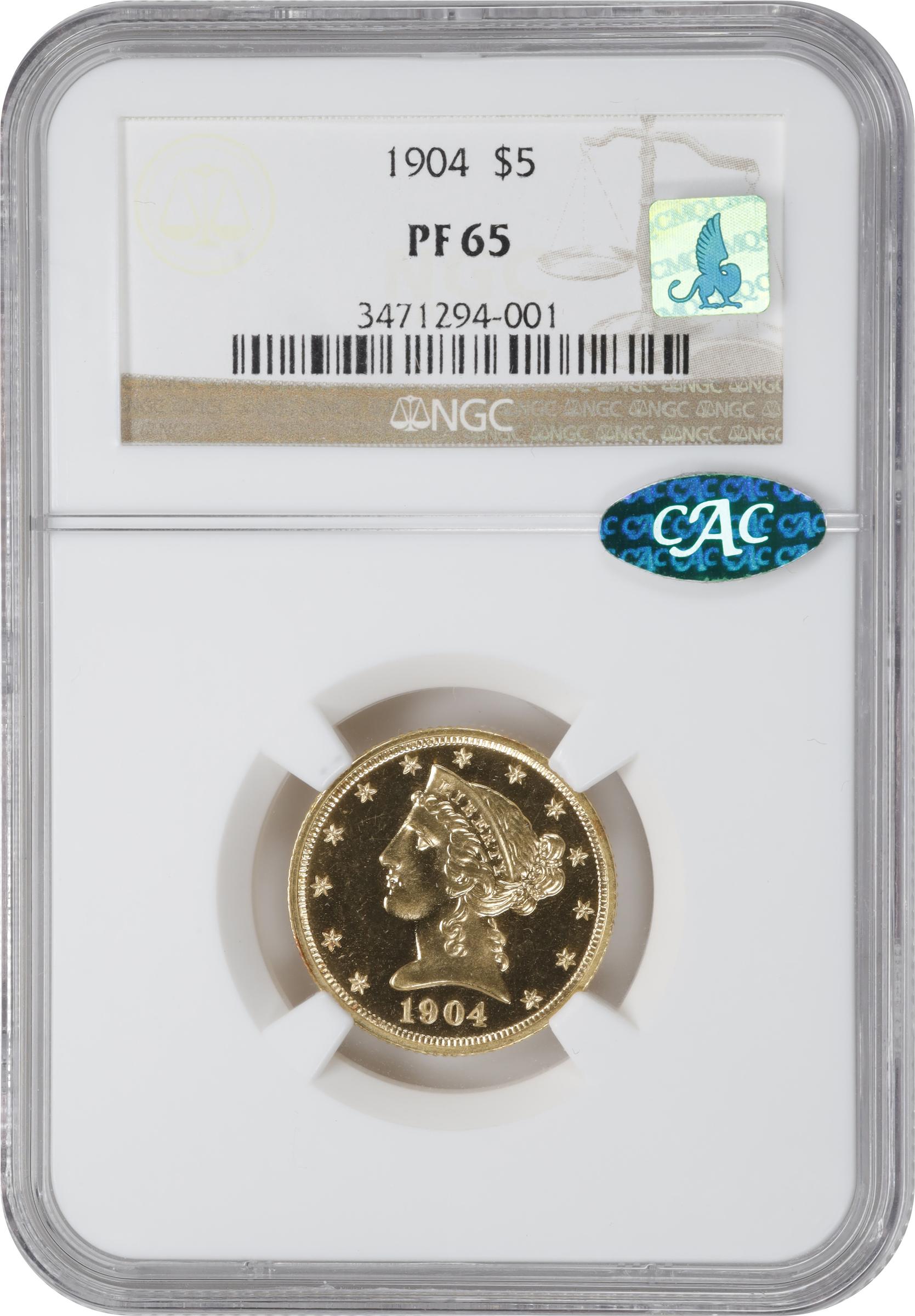 image for: 1904 Liberty Head Half Eagle. JD-1. Rarity-4. Proof-65 (NGC). CAC. CMQ.