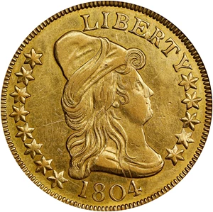 image for: 1804 Capped Bust Right Eagle. BD-1, Taraszka-31. Rarity-4+. Crosslet 4. AU-55 (NGC).