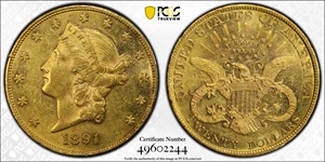 image for: 1891 Liberty Head Double Eagle. AU-58 (PCGS).