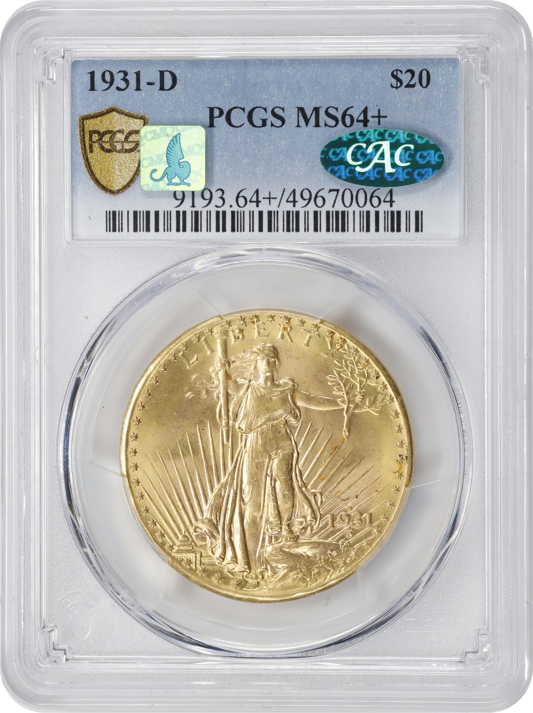 image for: 1931-D Saint-Gaudens Double Eagle. MS-64+ (PCGS). CAC. CMQ.