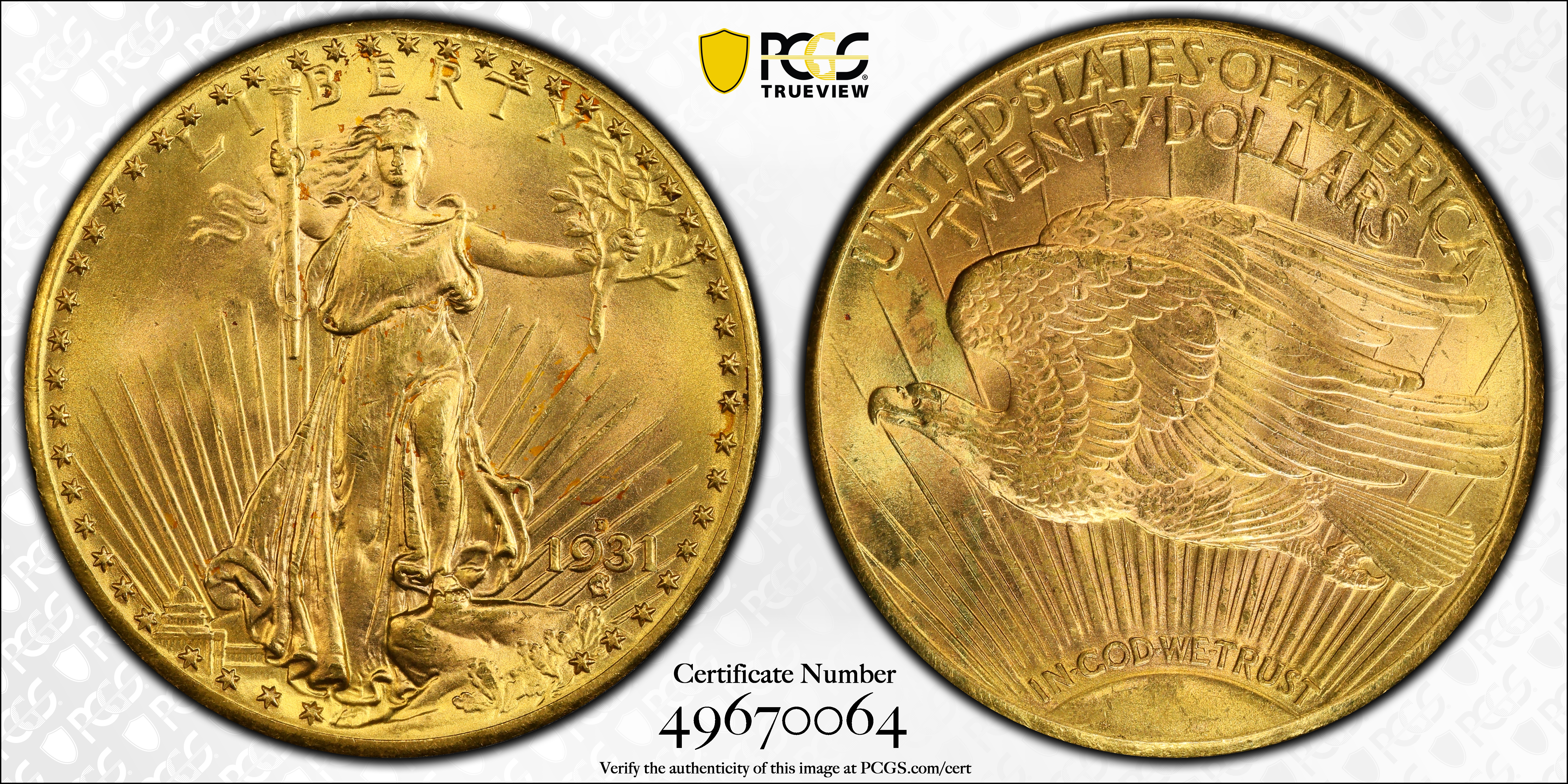 image for: 1931-D Saint-Gaudens Double Eagle. MS-64+ (PCGS). CAC. CMQ.