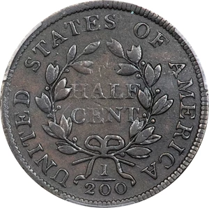 image for: 1802/0 Draped Bust Half Cent. C-2. Rarity-3. Second Reverse (a.k.a. Reverse of 1802). VF-20 (PCGS).