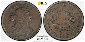 image for: 1802/0 Draped Bust Half Cent. C-2. Rarity-3. Second Reverse (a.k.a. Reverse of 1802). VF-20 (PCGS).