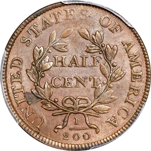 image for: 1806 Draped Bust Half Cent. C-4. Rarity-1. Large 6, Stems to Wreath. AU-58 (PCGS). CAC.