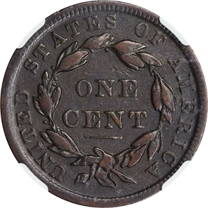 image for: 1839/6 Modified Matron Head Cent. N-1. Rarity-3. Plain Cords. VF-20 BN (NGC).