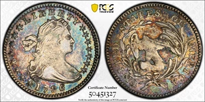 image for: 1796/5 Draped Bust Half Dime. LM-2, V-2. Rarity-6. VF-25 (PCGS).