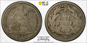 image for: 1867 Liberty Seated Dime. Fortin-102. Rarity-5. Fine-12 (PCGS).