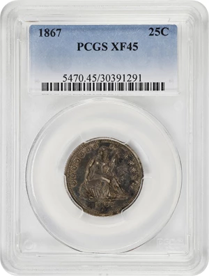 image for: 1867 Liberty Seated Quarter. Briggs 1-A. EF-45 (PCGS).