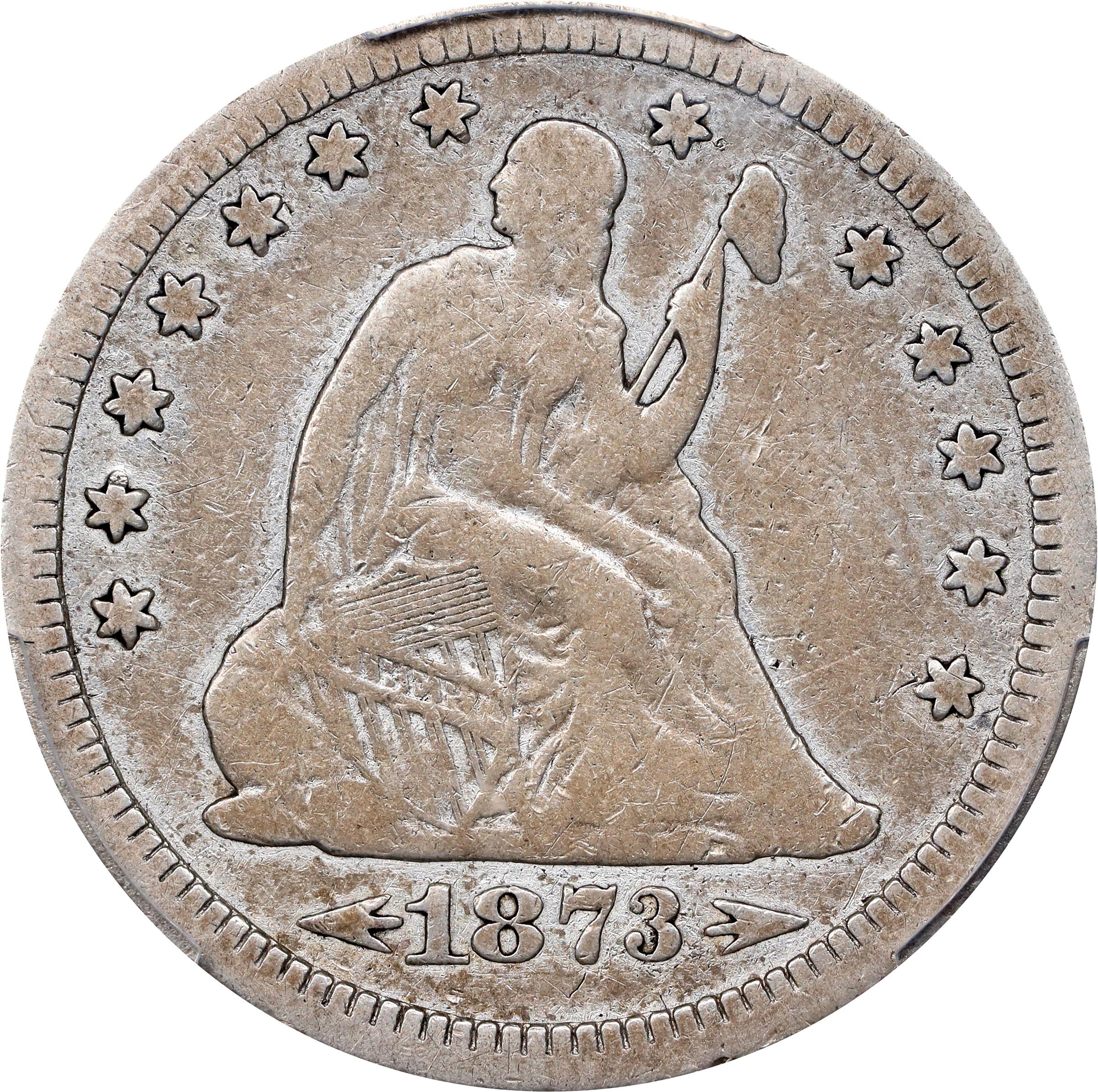 image for: 1873-CC Liberty Seated Quarter. Arrows. Briggs 1-A. VG Details--Cleaned (PCGS).