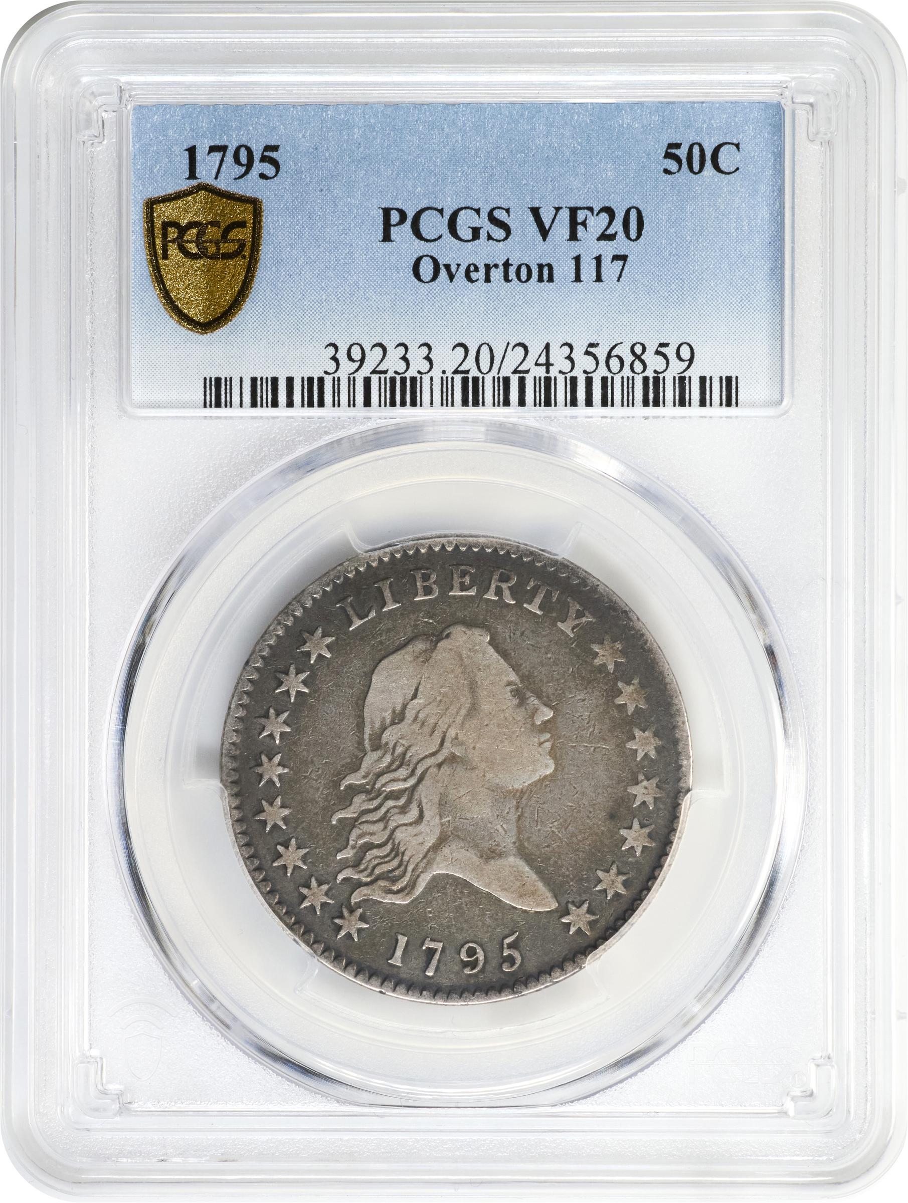 image for: 1795 Flowing Hair Half Dollar. O-117, T-3. Rarity-3. Two Leaves. VF-20 (PCGS).