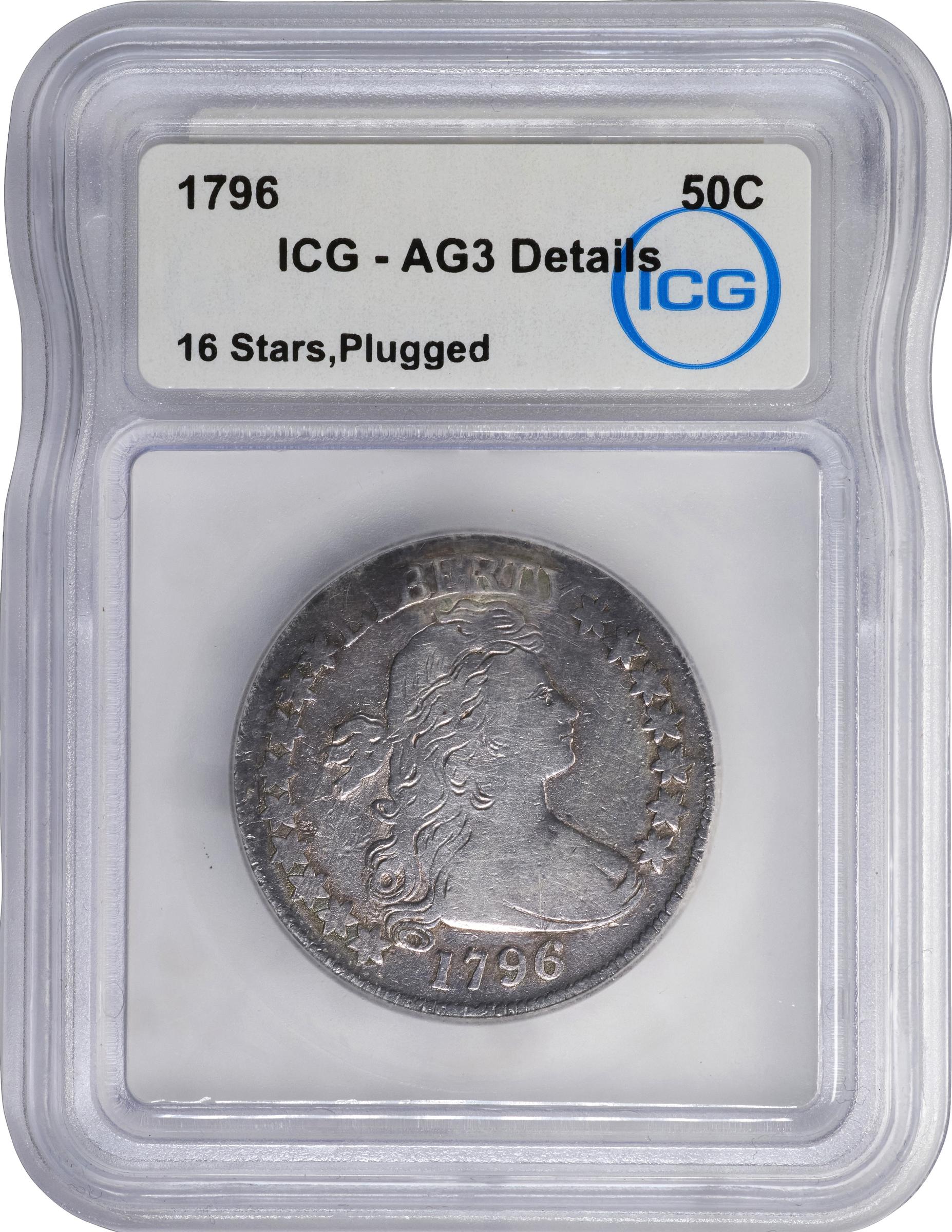 image for: 1796 Draped Bust Half Dollar. Small Eagle. O-102, T-2. Rarity-5+. 16 Stars. AG-3 Details--Plugged (ICG).