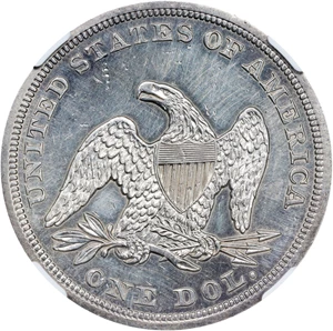 image for: 1854 Liberty Seated Silver Dollar. OC-1. Rarity-3+. Repunched Date. AU Details--Polished (NGC).