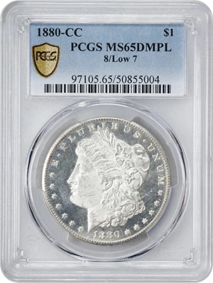 image for: 1880-CC Morgan Silver Dollar. VAM-6. Top 100 Variety. 8/Low 7. MS-65 DMPL (PCGS).