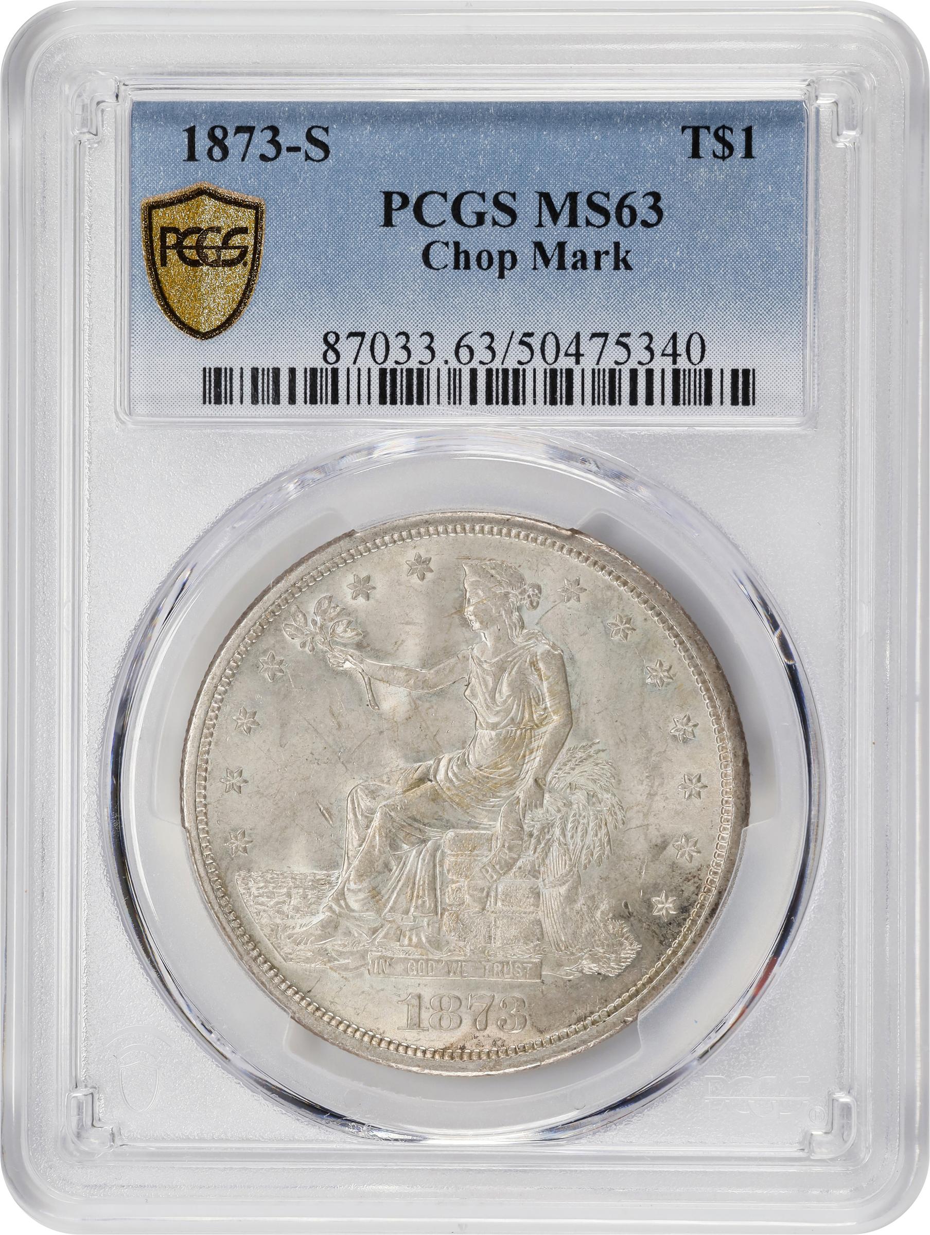 image for: 1873-S Trade Dollar. Chop Mark. MS-63 (PCGS).