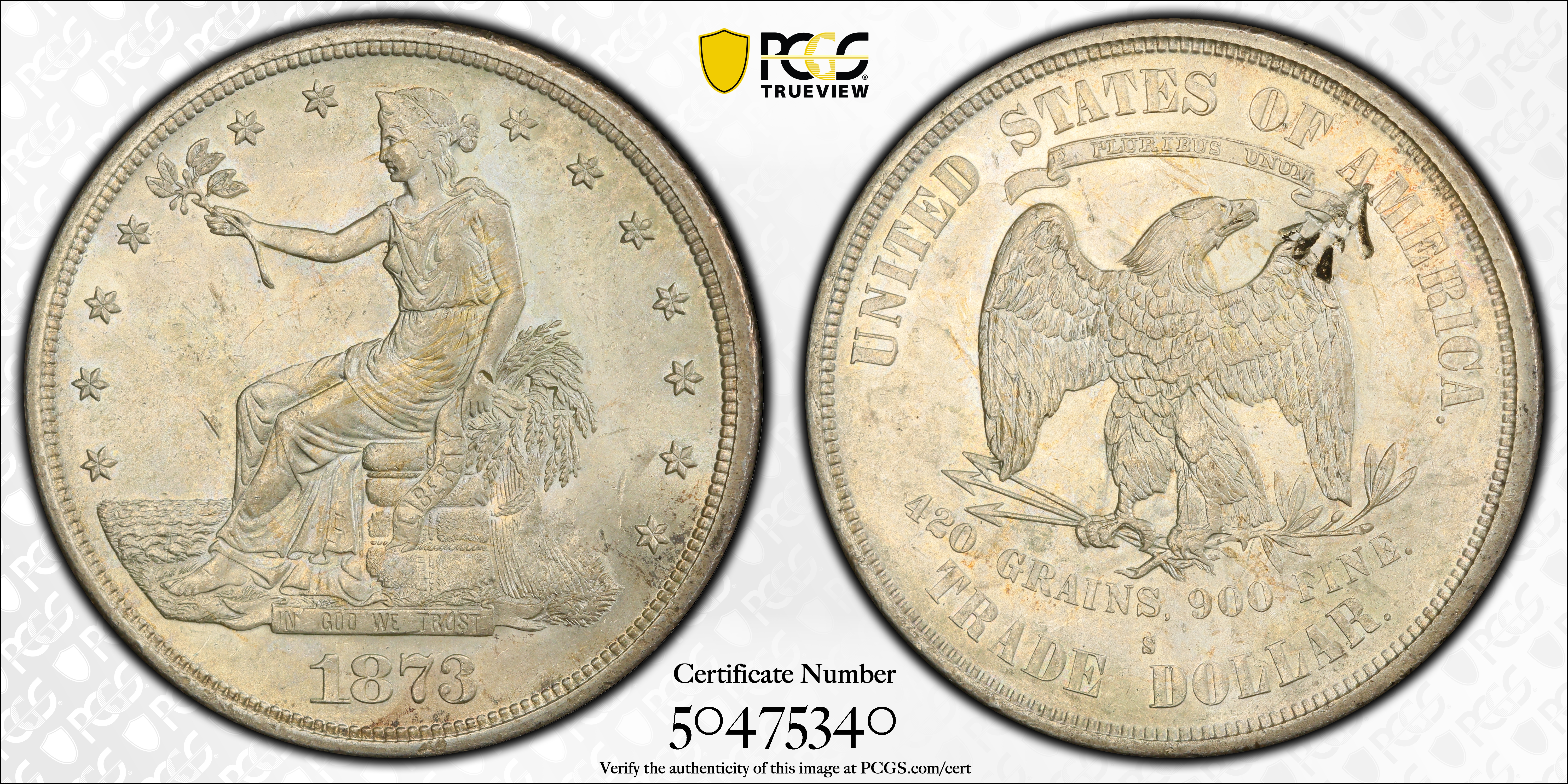 image for: 1873-S Trade Dollar. Chop Mark. MS-63 (PCGS).