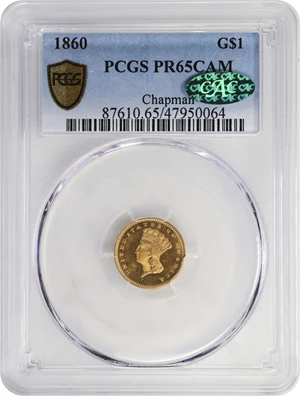 image for: 1860 Gold Dollar. JD-1. Rarity-6+. Proof-65 Cameo (PCGS). CAC.