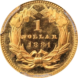 image for: 1881 Gold Dollar. Date Right. JD-1. Rarity-5+. Proof-66 Deep Cameo (PCGS).