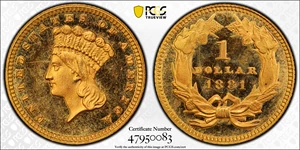 image for: 1881 Gold Dollar. Date Right. JD-1. Rarity-5+. Proof-66 Deep Cameo (PCGS).