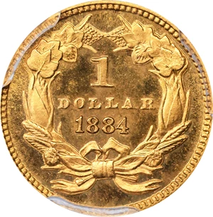 image for: 1884 Gold Dollar. Repunched Date. JD-1. Rarity-4. Proof-67+ Cameo (PCGS). CAC.