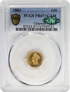 image for: 1884 Gold Dollar. Repunched Date. JD-1. Rarity-4. Proof-67+ Cameo (PCGS). CAC.