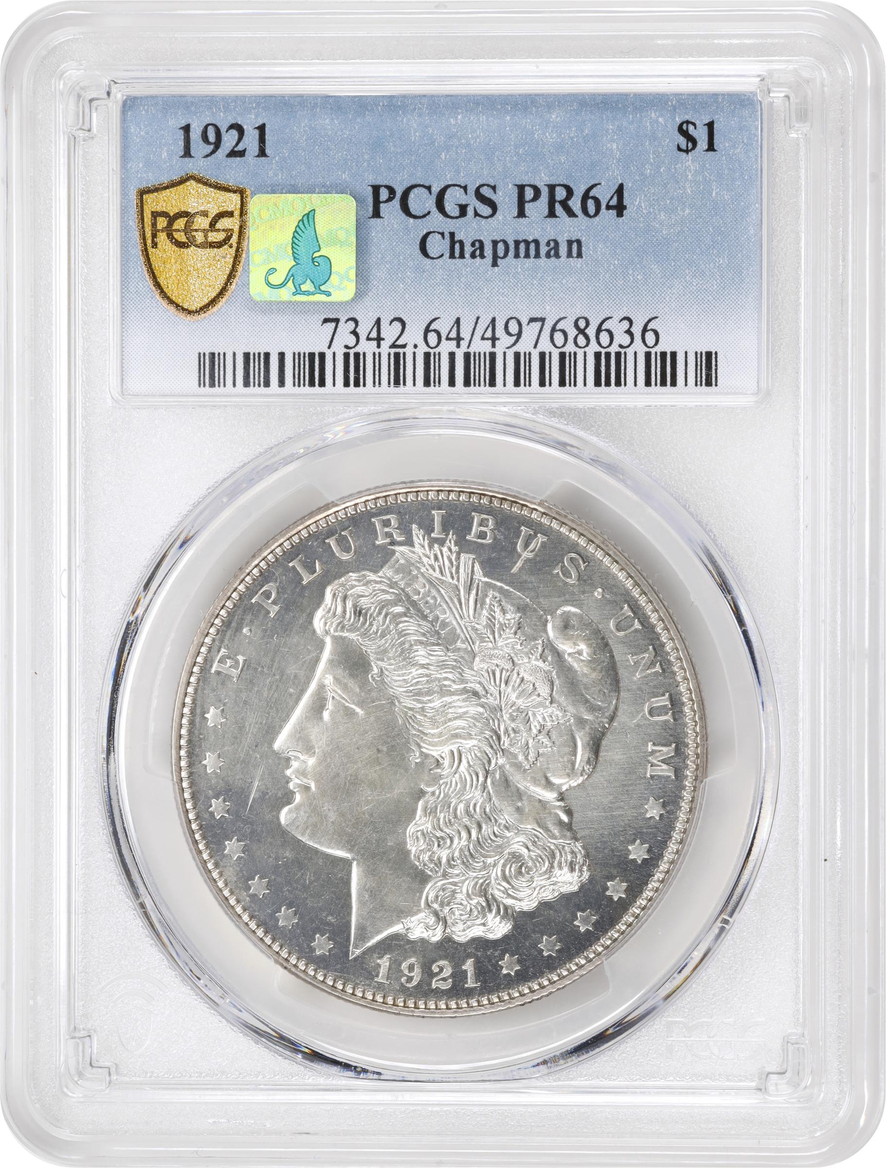 image for: 1921 Morgan Silver Dollar. Chapman. Proof-64 (PCGS). CMQ.