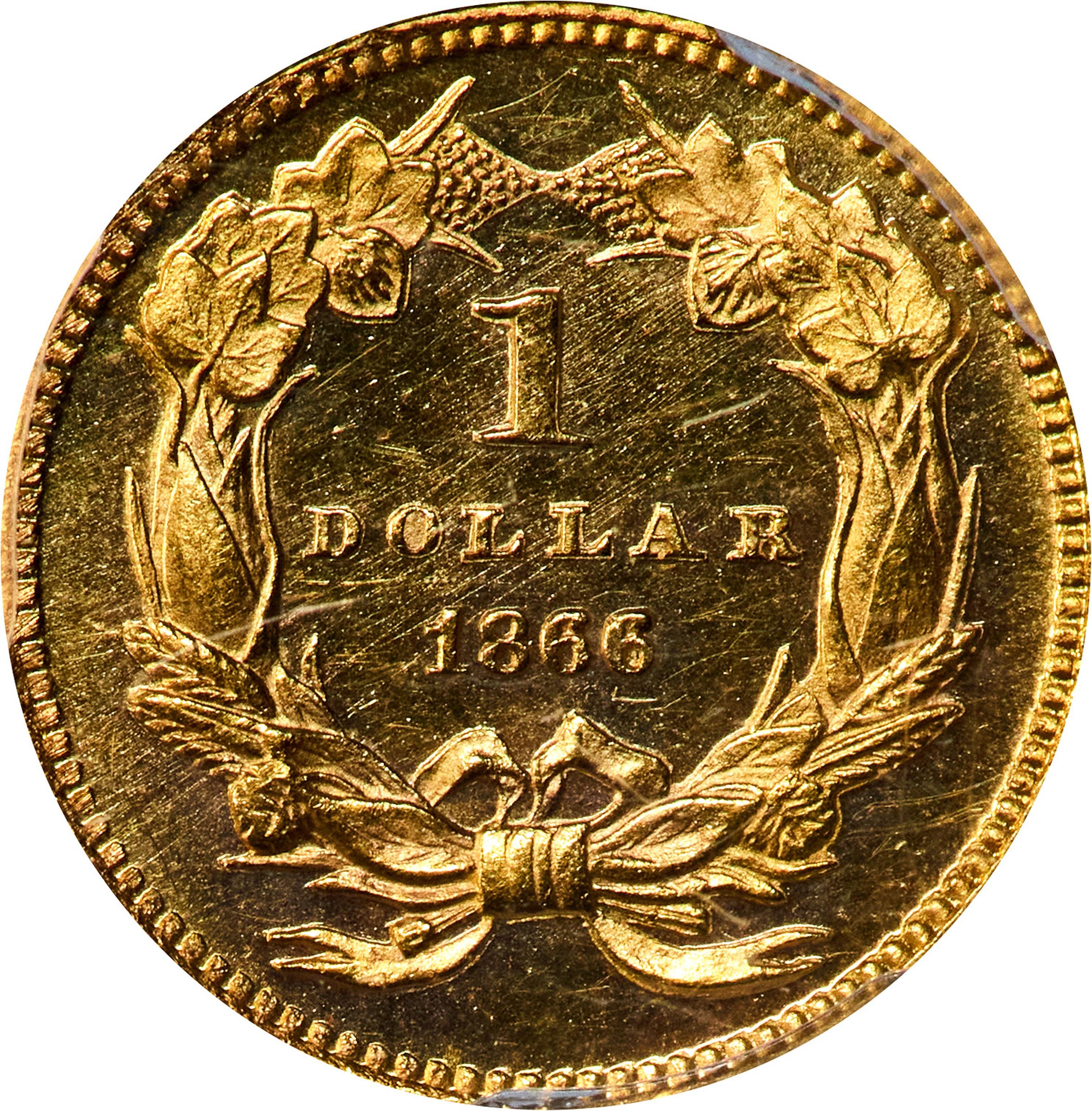 image for: 1866 Gold Dollar. MS-64 PL (PCGS). CAC.