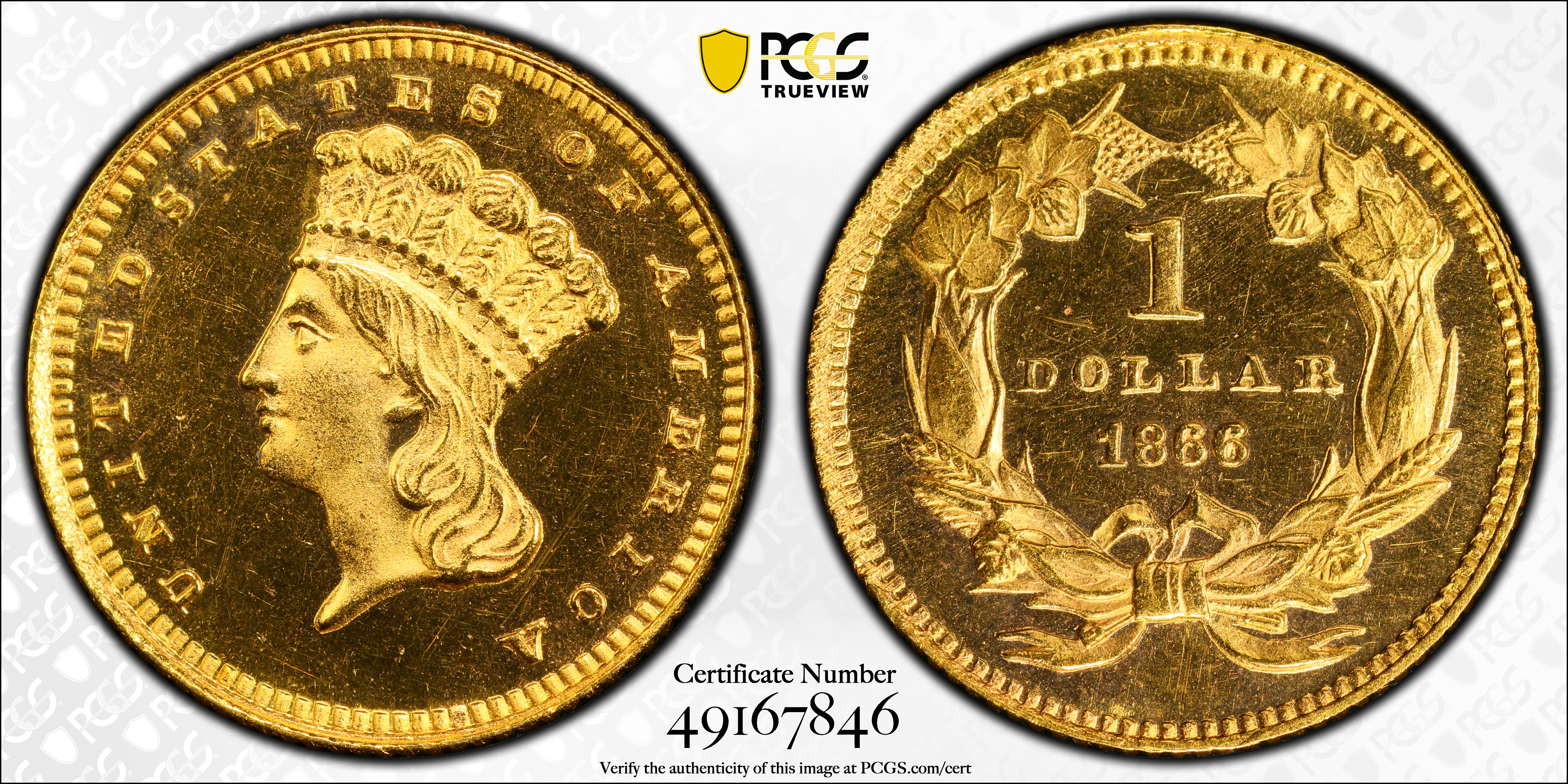 image for: 1866 Gold Dollar. MS-64 PL (PCGS). CAC.