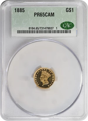 image for: 1885 Gold Dollar. JD-1. Rarity-4. Proof-65 Cameo (CACG).