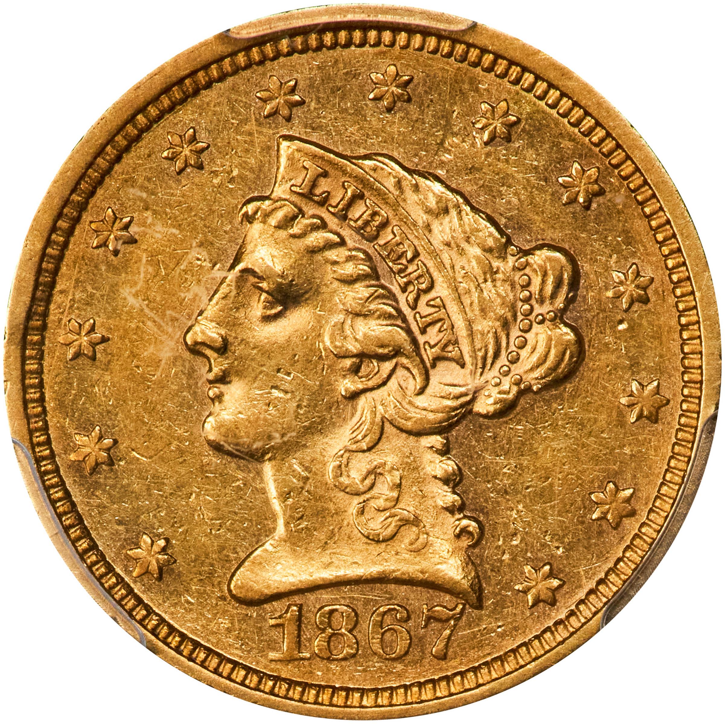 image for: 1867 Liberty Head Quarter Eagle. AU-58 (PCGS).
