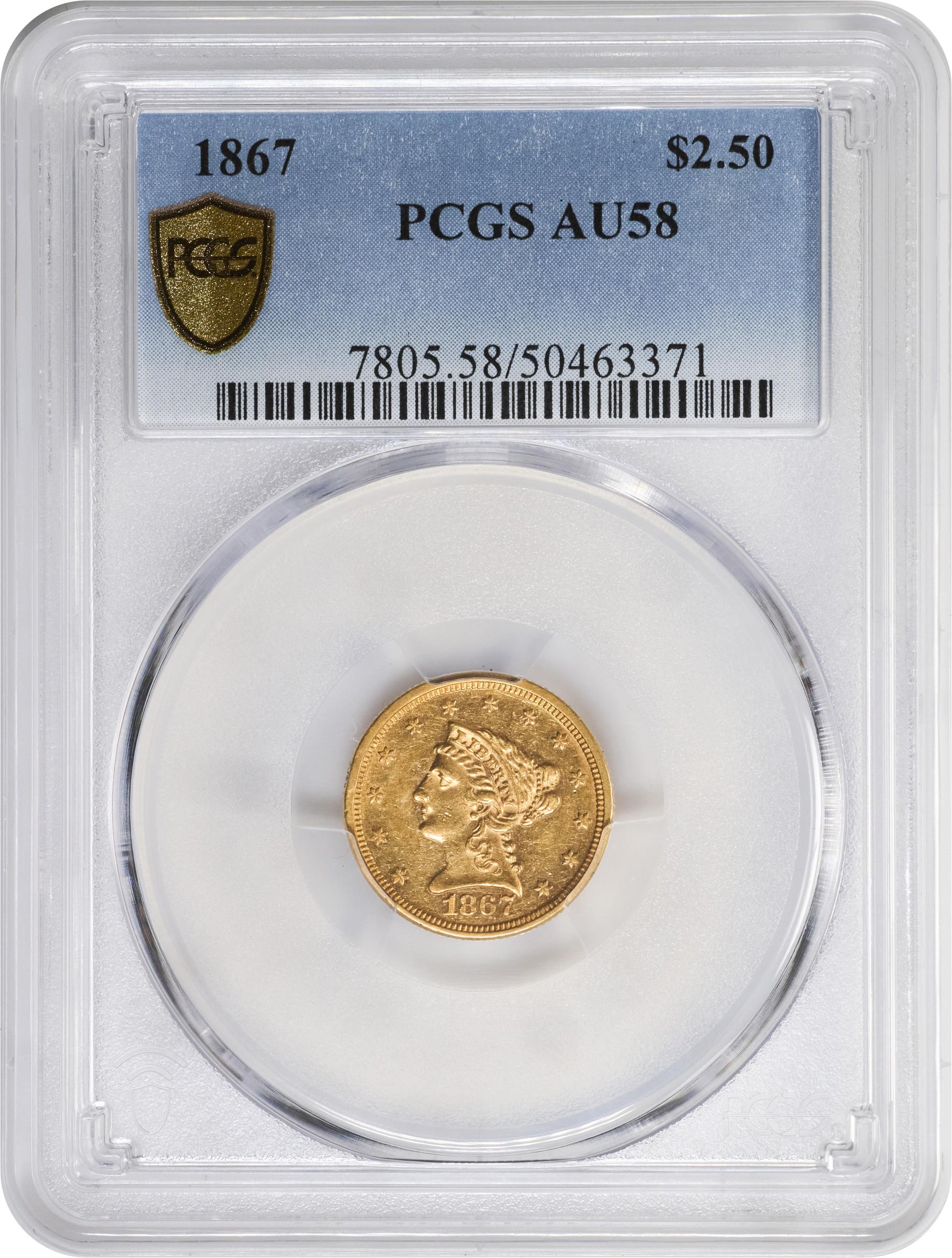image for: 1867 Liberty Head Quarter Eagle. AU-58 (PCGS).