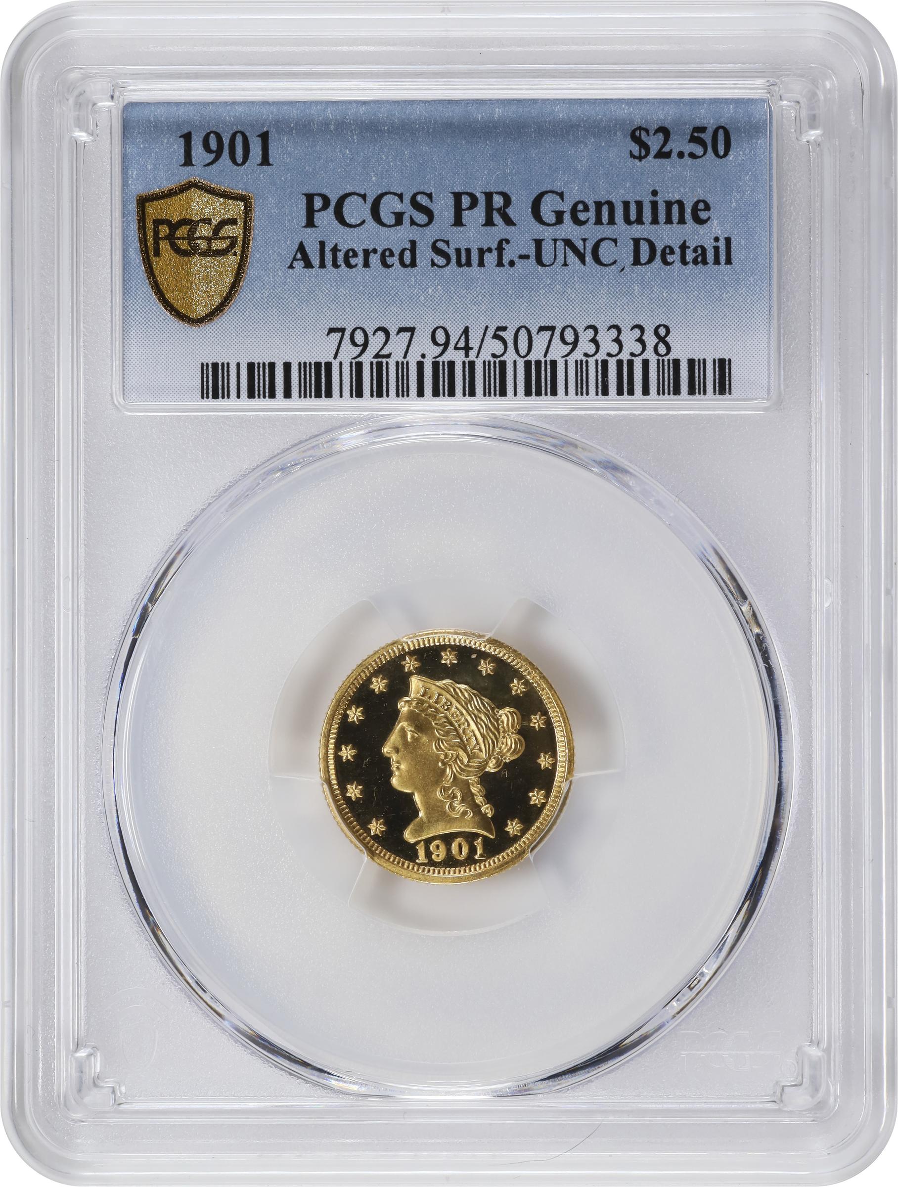 image for: 1901 Liberty Head Quarter Eagle. JD-1. Rarity-4-. Proof. Unc Details--Altered Surfaces (PCGS).