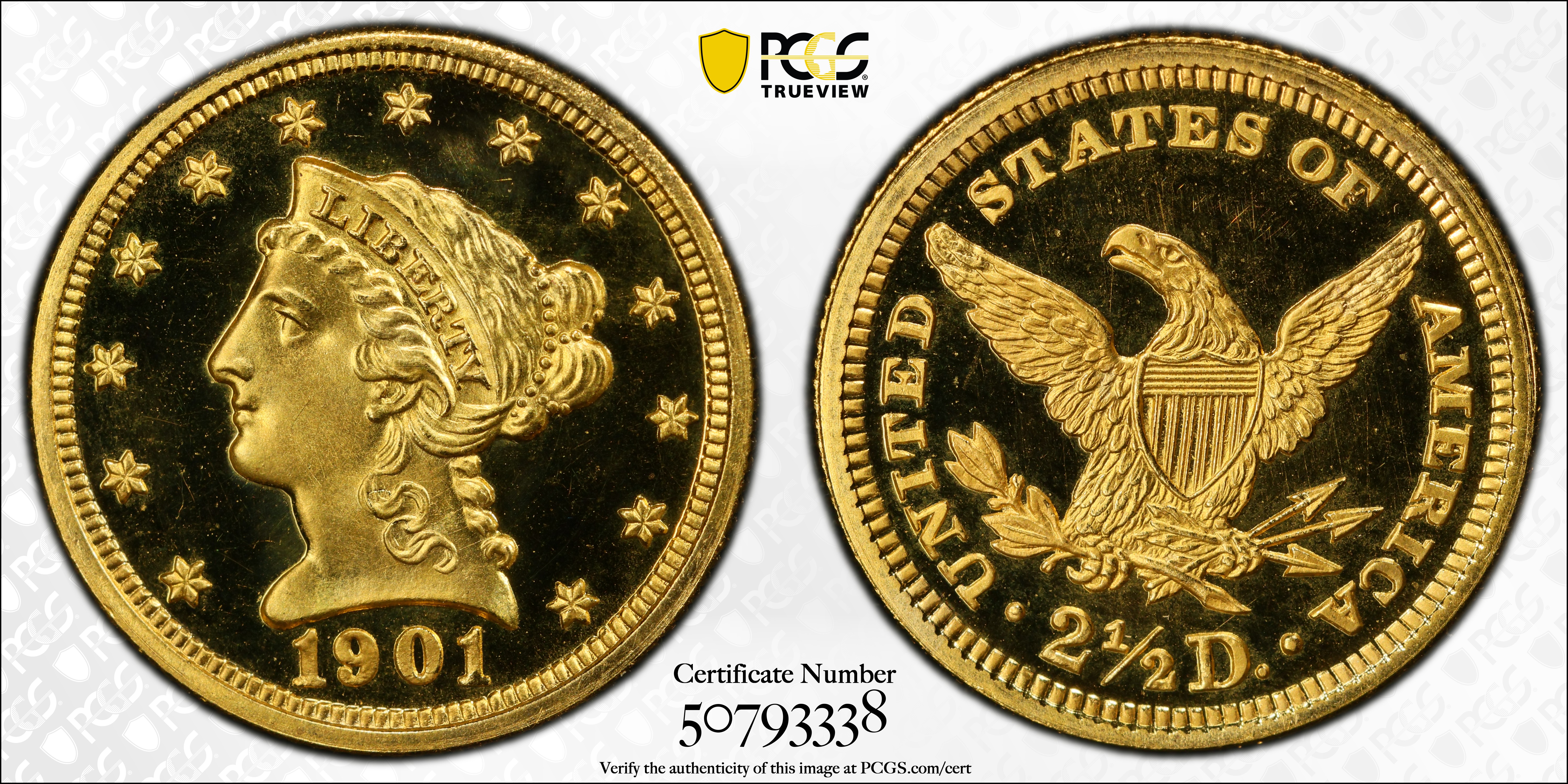 image for: 1901 Liberty Head Quarter Eagle. JD-1. Rarity-4-. Proof. Unc Details--Altered Surfaces (PCGS).