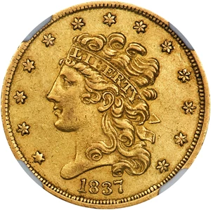 image for: 1837 Classic Head Half Eagle. HM-2. Rarity-3+. Block 8, Broken Arrow. AU-55 (NGC).