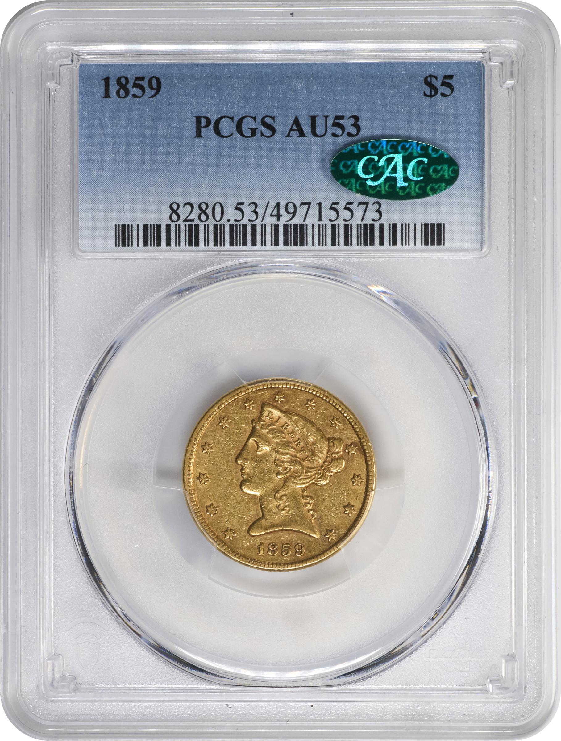 image for: 1859 Liberty Head Half Eagle. AU-53 (PCGS). CAC.