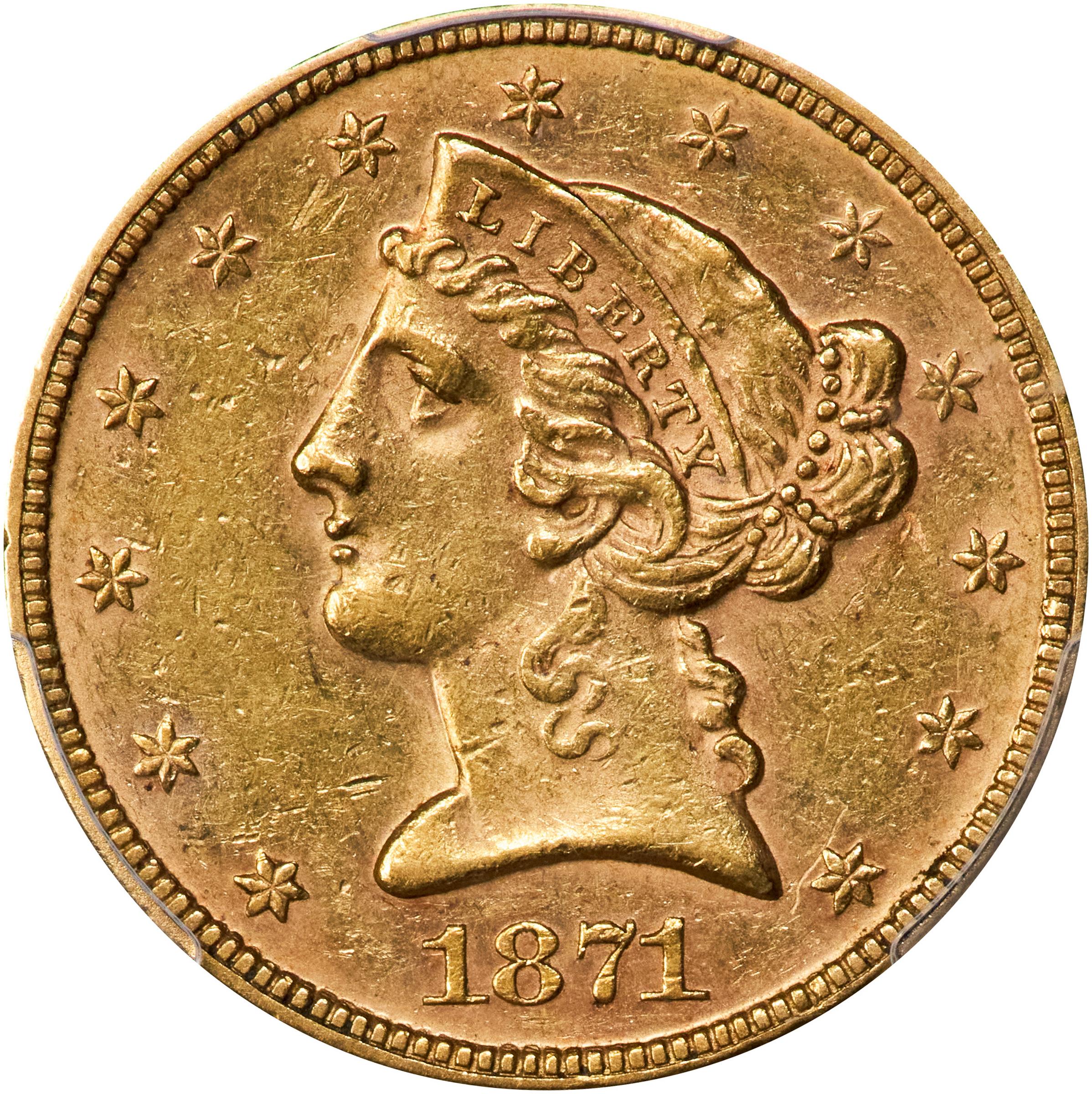 image for: 1871 Liberty Head Half Eagle. AU-58 (PCGS). CAC.