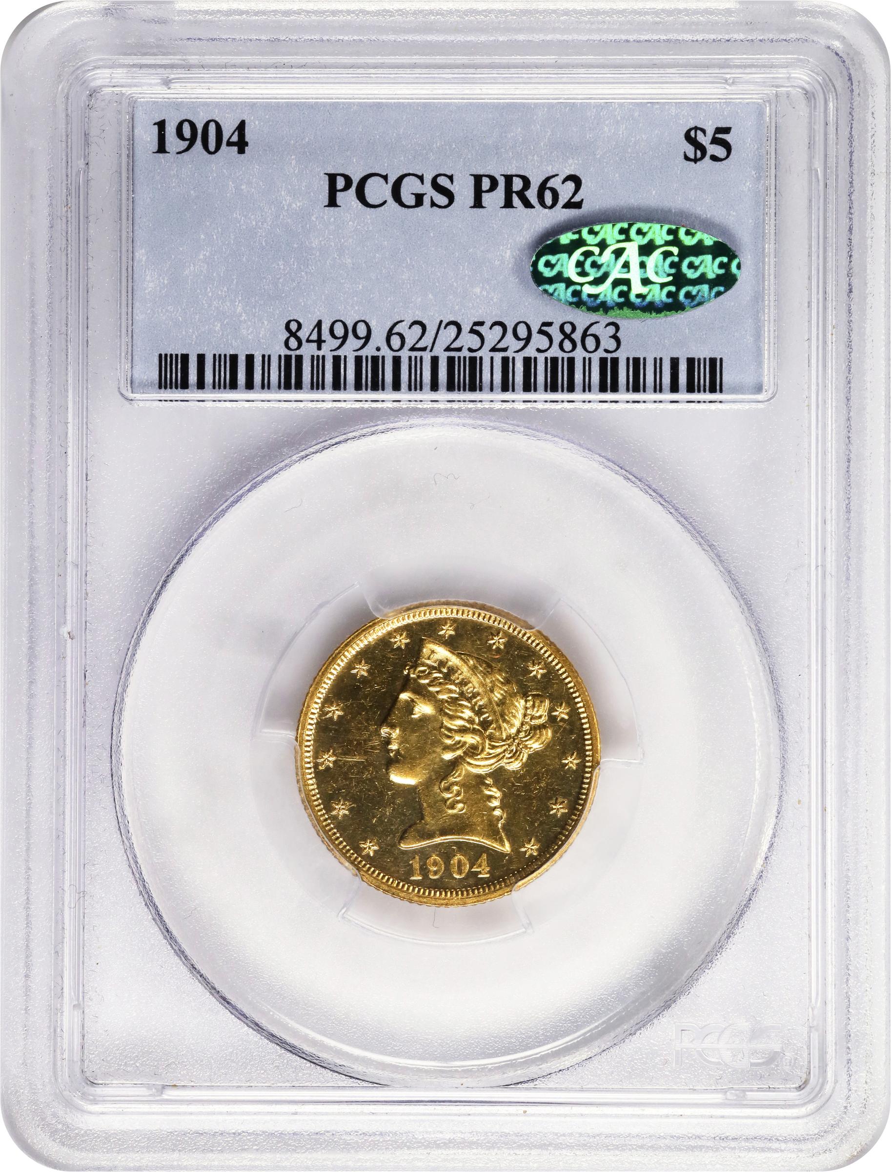 image for: 1904 Liberty Head Half Eagle. JD-1. Rarity-4. Proof-62 (PCGS). CAC.