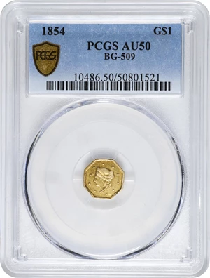 image for: 1854-FD Octagonal $1. BG-509. Rarity-6. Liberty Head. AU-50 (PCGS).