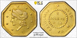 image for: 1854-FD Octagonal $1. BG-509. Rarity-6. Liberty Head. AU-50 (PCGS).