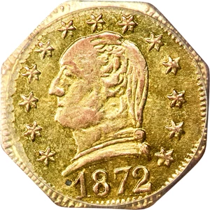 image for: 1872 Octagonal 25 Cents. BG-723, Musante GW-817, Baker-503A. Rarity-6-. Washington Head. MS-62 (PCGS).
