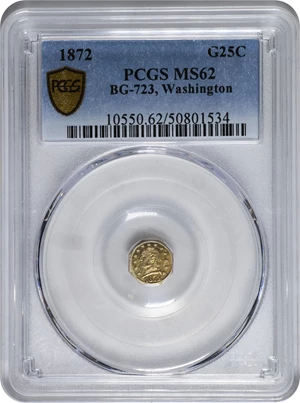 image for: 1872 Octagonal 25 Cents. BG-723, Musante GW-817, Baker-503A. Rarity-6-. Washington Head. MS-62 (PCGS).