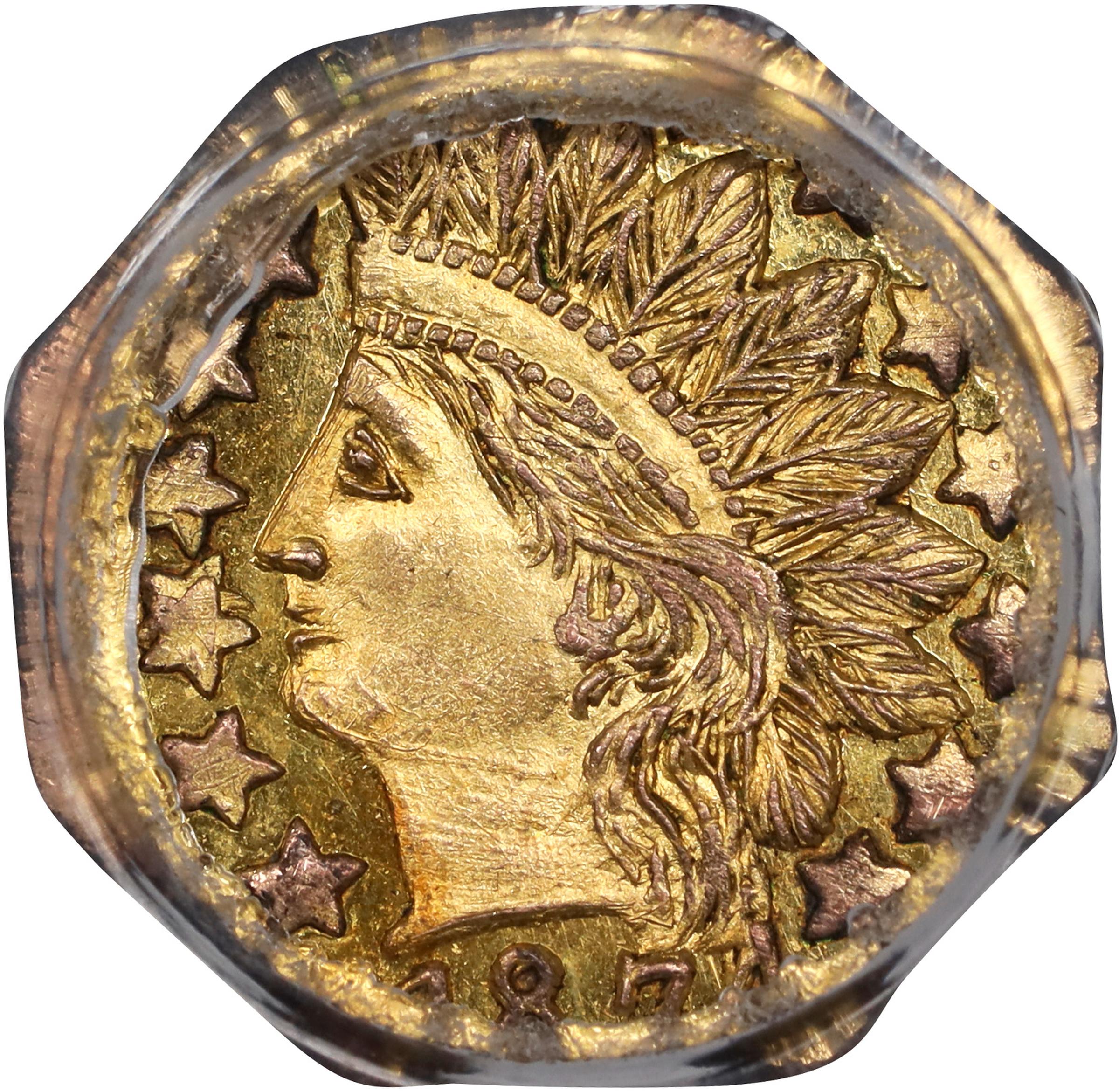 image for: 1874 Octagonal 25 Cents. BG-799Q. Rarity-5+. Indian Head. MS-63 (PCGS).