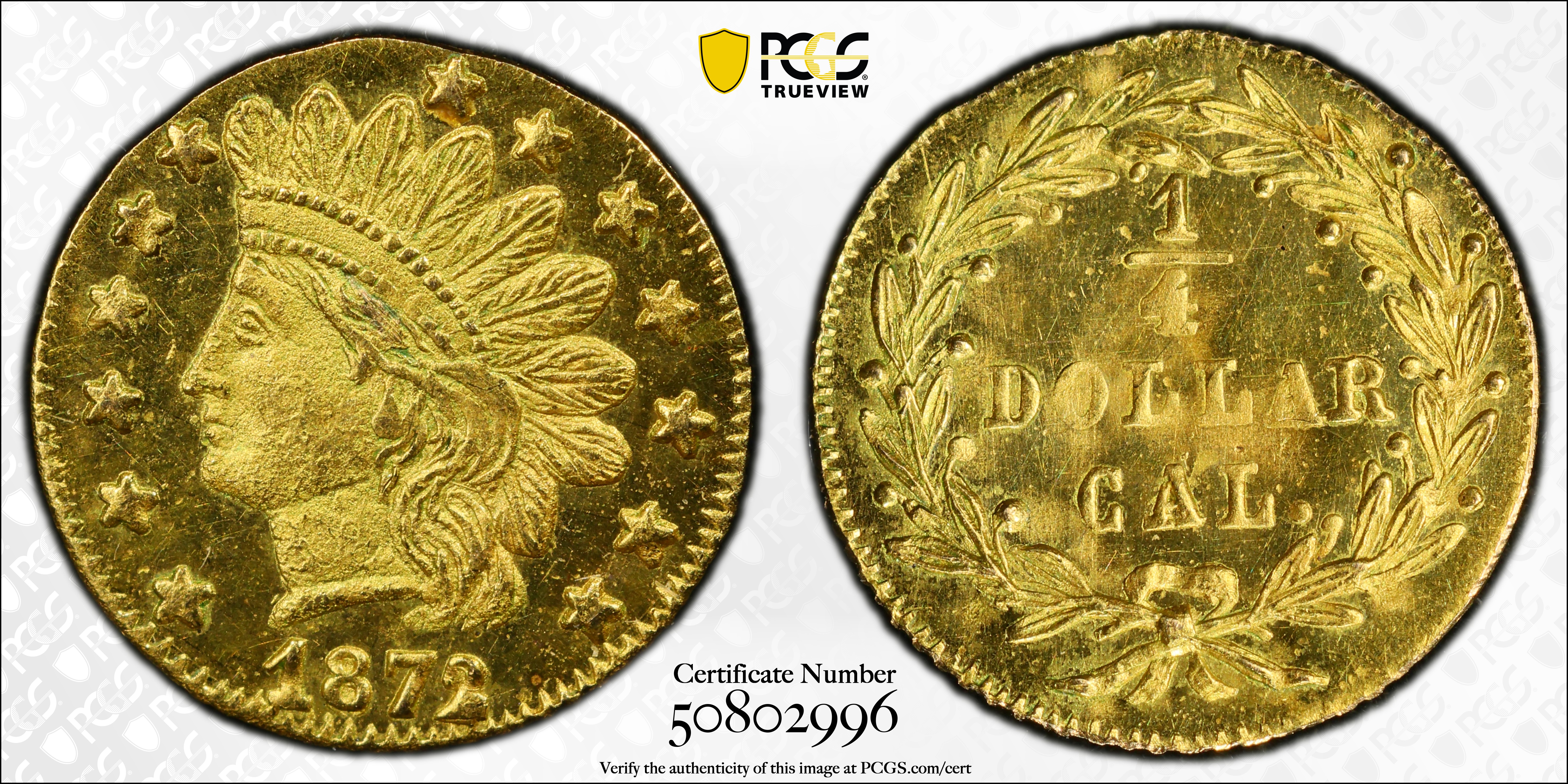image for: 1872/1 Octagonal 25 Cents. BG-868. Rarity-4+. Indian Head. MS-65 (PCGS).